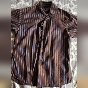 Brown and blue striped shirt sleeve shirt medium